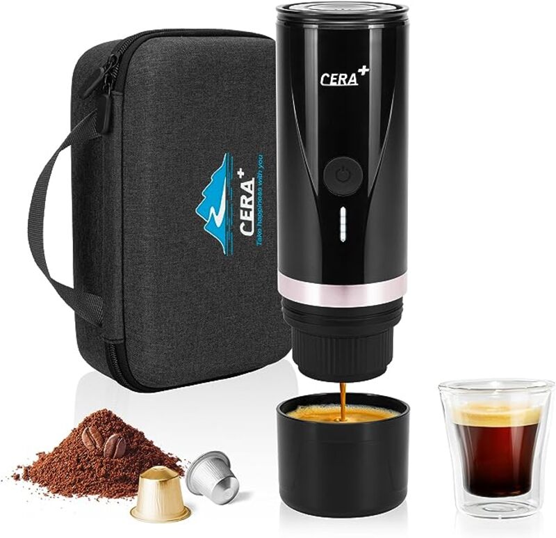 CERA Plus Portable Espresso Maker Fast Heating 12 ,24V  Capsule and Ground Coffee Compatible Espresso Machine Travel Coffee Maker